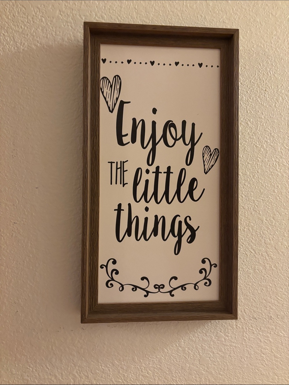Enjoy The Little Things Framed Wall Sign - Brown Frame, White Background